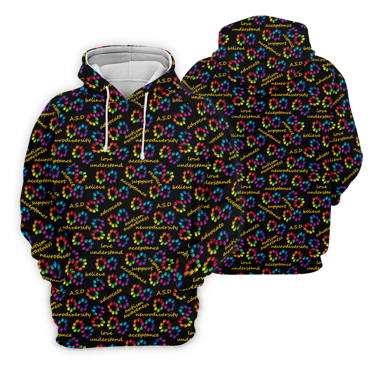 Rainbow Infinity Symbol Autism Awareness Colorful Handprint Golf Shirts For Men, Polo Shirts For Men