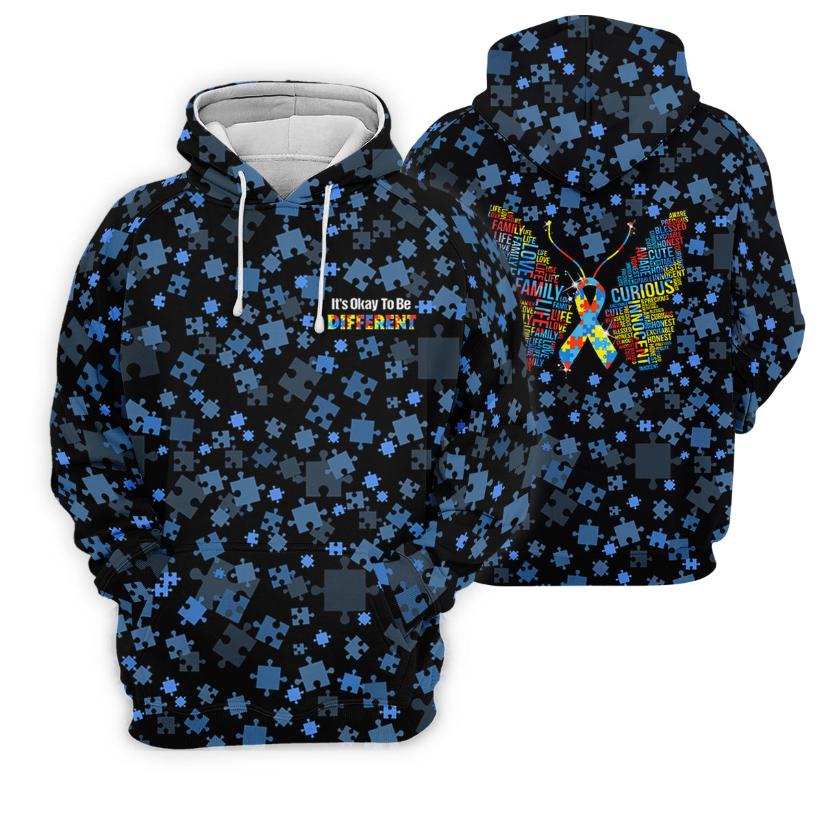 It's Okay To Be Different Autism Awareness Black And Blue Puzzle Pattern Golf Tops For Men, Polo Shirts For Men
