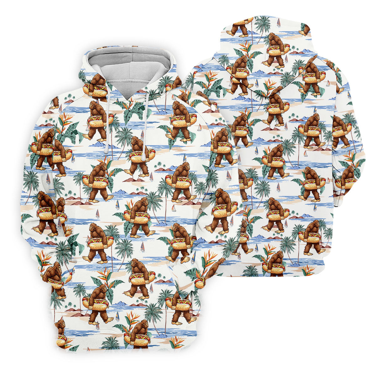 Bigfoot Hot Dog Beach Hawaiian Shirt, Mens Golf Polo, Hawaiian Golf Shirt, Golf Apparel For Men
