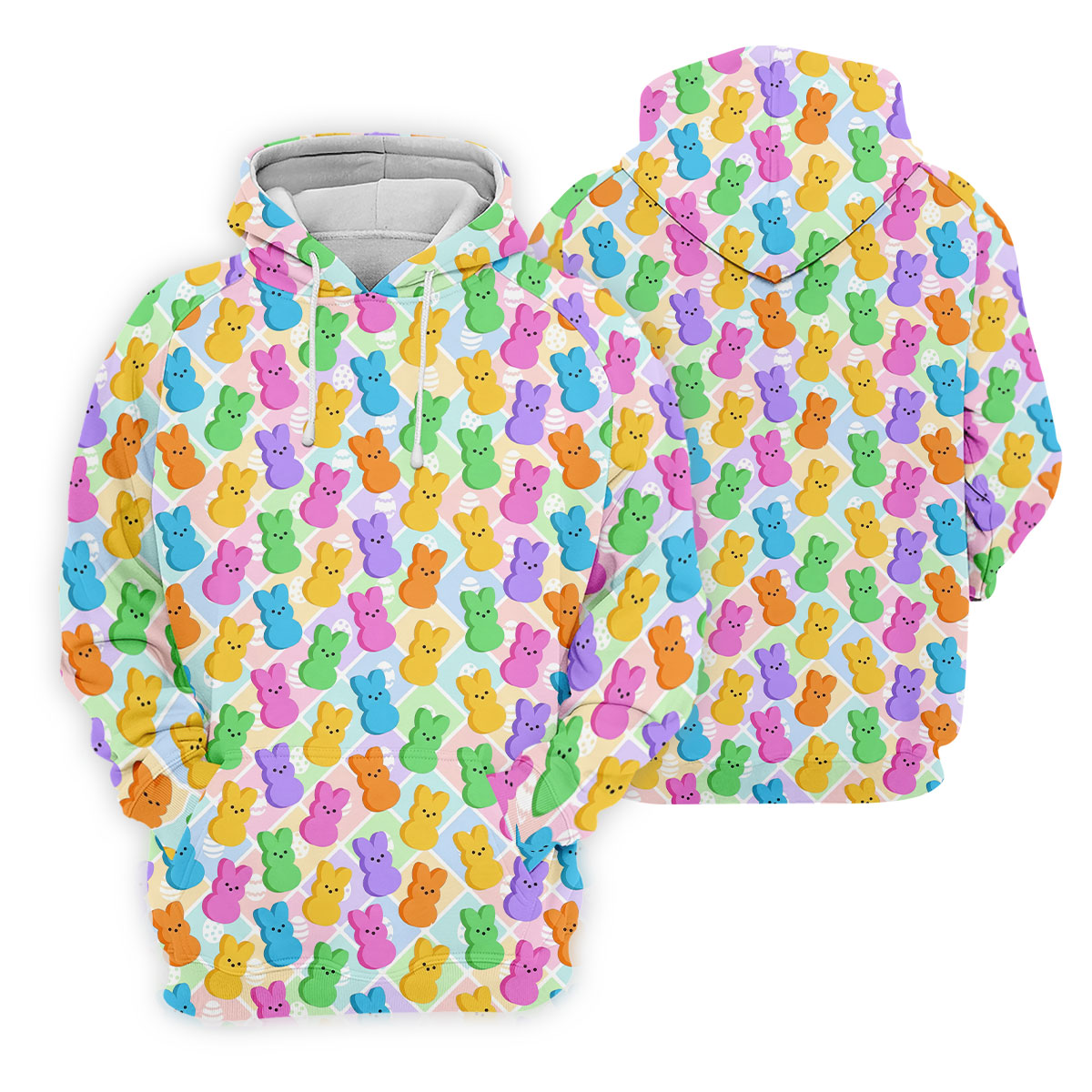 Pastel Easter Peeps Colorful Checkered Golf Shirts For Men, Cute Golf Outfit, Polo Shirts For Men
