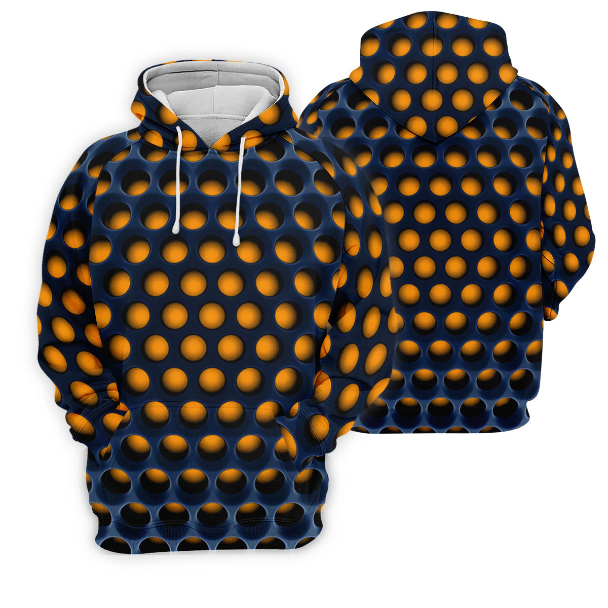 3D Effect Circular Pattern Orange Golf Shirt, Cool Golf Outfit, Men's Funny Golf Shirts, Polo Shirts For Men