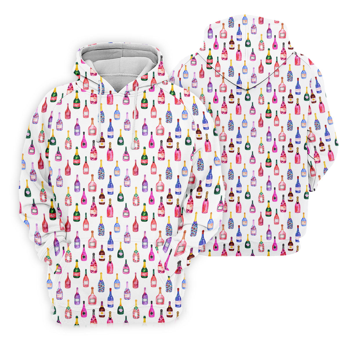 Champagne Bottles Seamless Pattern Watercolor Style Retro Golf Shirt, Polo Shirts For Men, Golf Shirts For Men