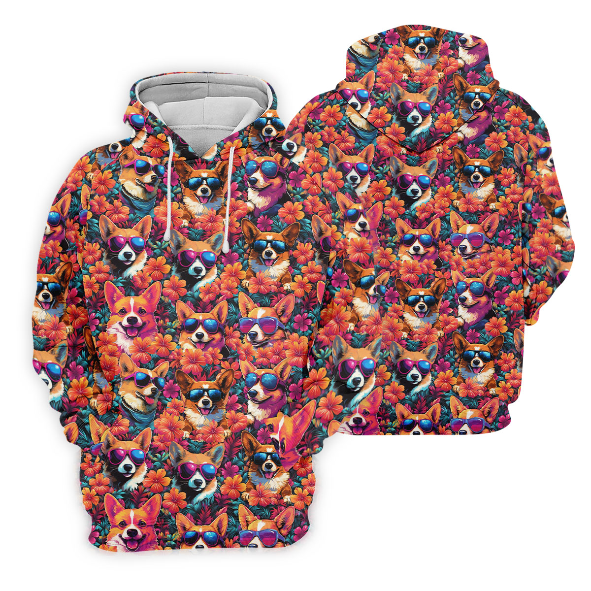 Tropical Corgi Floral Pattern Hawaiian Golf Polo, Golf Tops For Men, Golfing Apparel
