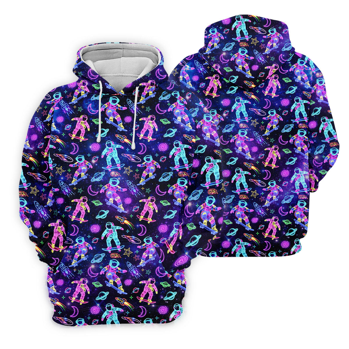 Neon Astronaut Skateboarding Galaxy Polo Shirt, Mens Golf Shirts, Golf Polo Shirts For Men, Printed Golf Shirts