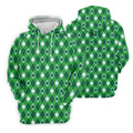 Green And White Lucky Four Leaf Clover Argyle Pattern St Patrick's Day Golf Shirt, Polo Shirts For Men