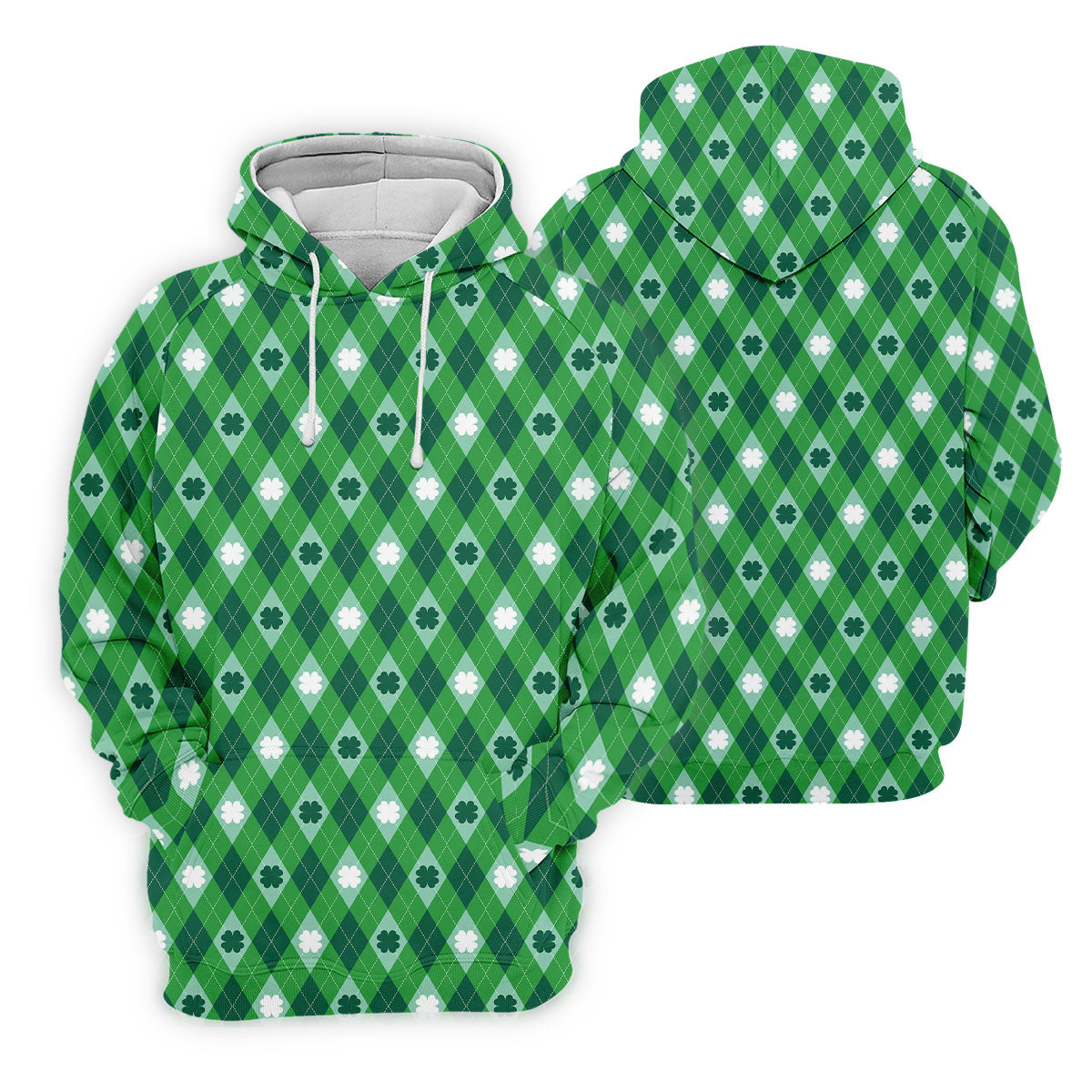 Green And White Lucky Four Leaf Clover Argyle Pattern St Patrick's Day Golf Shirt, Polo Shirts For Men