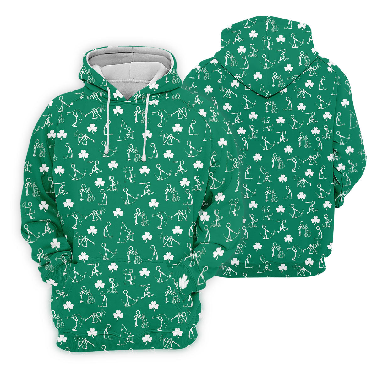Stick Figure Golf Pose St Patrick's Day Shamrock Green Golf Shirt, Polo Shirts For Men, Golf Shirts For Men