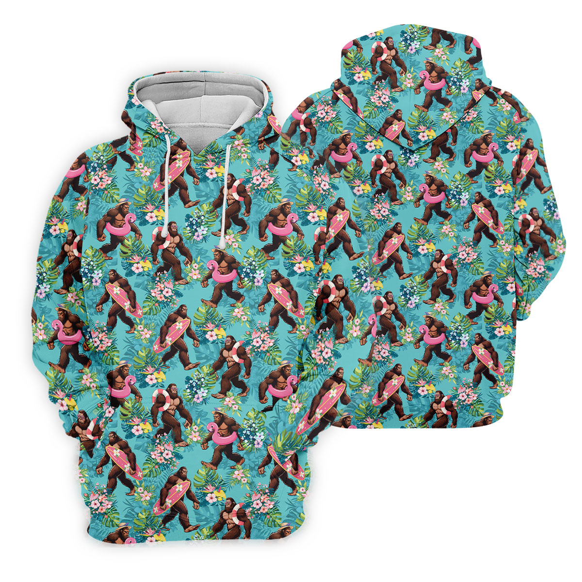 Aqua Blue Bigfoot Beach Party Hawaiian Golf Shirt, Women's Golf Tops, Ladies Golf Shirts