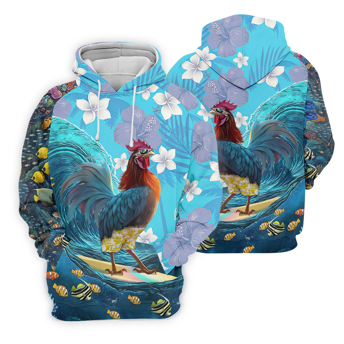 Tropical Floral Beach Scene with Ocean Surf Hawaiian Golf Polo, Golf Tops For Women, Golfing Apparel