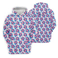 Pink Blue Tropical Floral Hawaiian Golf Shirt, Vibrant Color Golf Shirts For Men