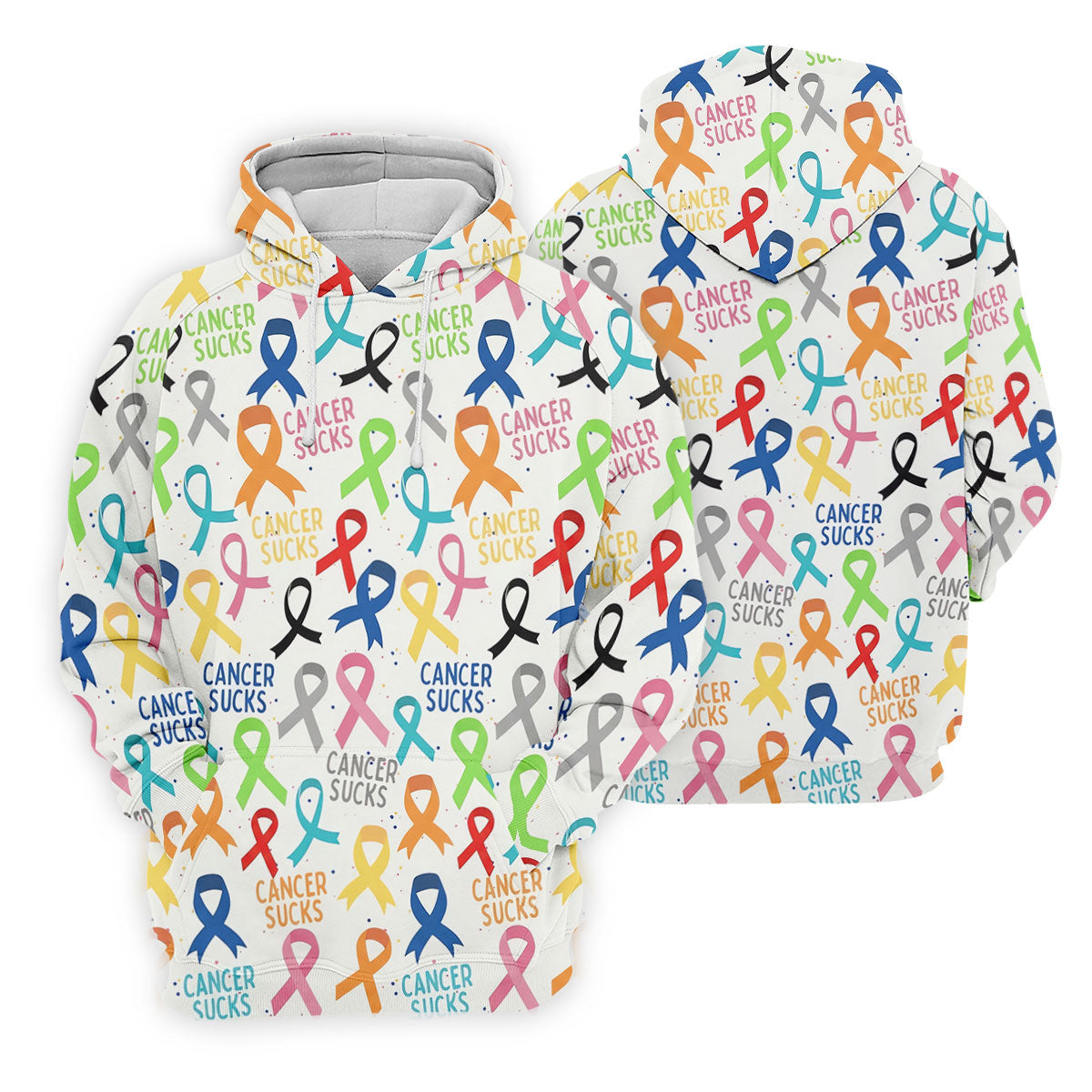 Cancer Sucks Multicolor Awareness Ribbon Polo Shirt, Mens Golf Polo, Printed Golf Shirts