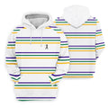 Mardi Gras Purple Green Gold Stripe Pattern Golf Tops For Men, Men's White Polo, Golf Shirts For Men