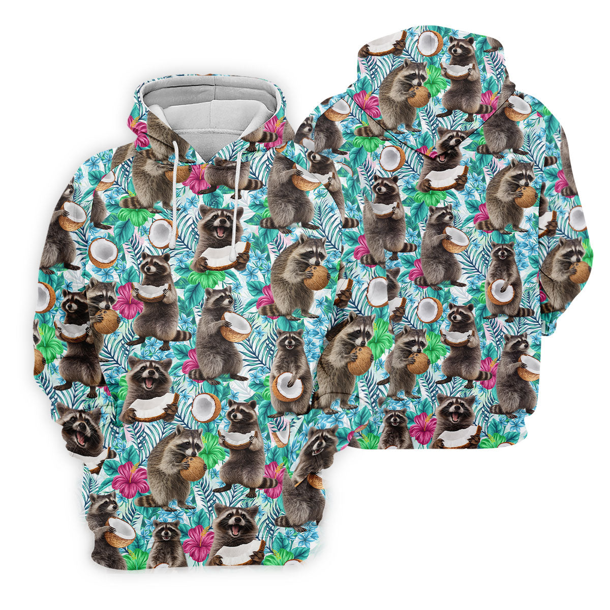 Funny Raccoons Enjoying Coconuts Design Hawaiian Golf Polo, Golf Tops For Women, Golfing Apparel