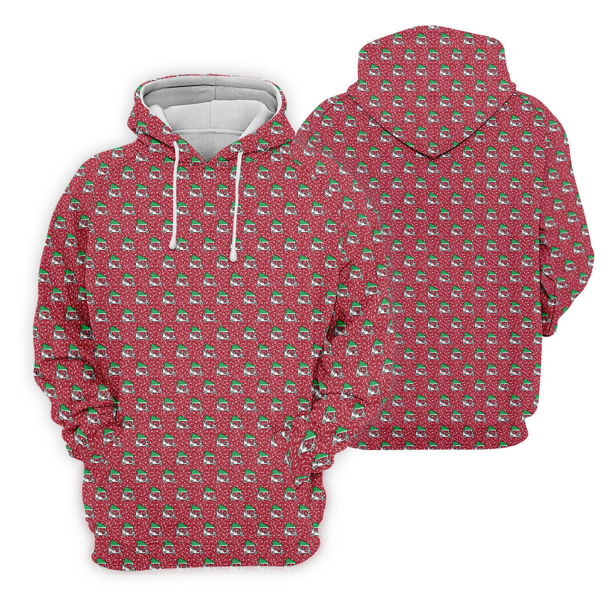 Christmas Golf Cart Pattern Red Women's Golf Tops, Christmas Golf Shirt, Polo Shirts For Women