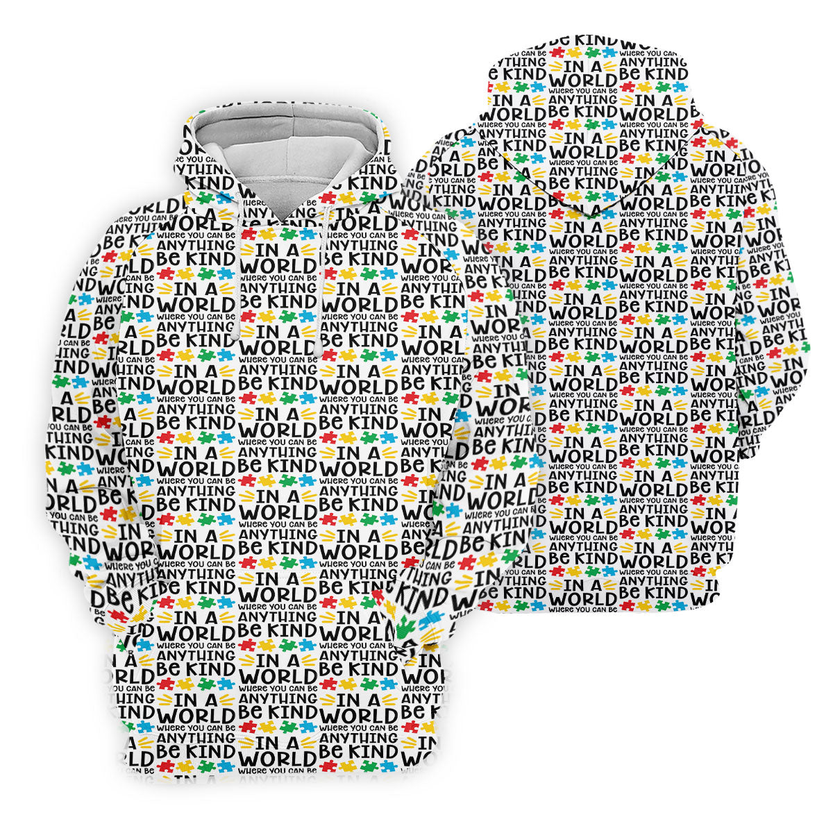 In A World Where You Can Be Anything Be Kind Autism Awareness Puzzle Pattern White Golf Shirt, Polo Shirts For Men