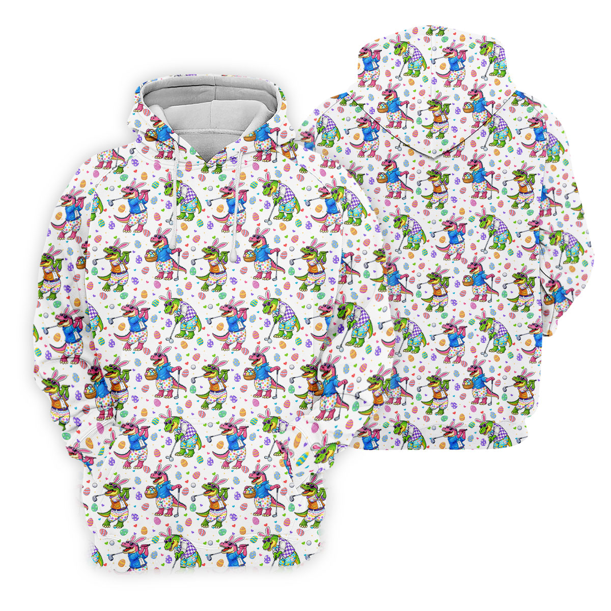 Easter Dinosaur Gradient Pattern Men's Funny Golf Shirts, Golf Shirts For Men, Polo Shirts For Men