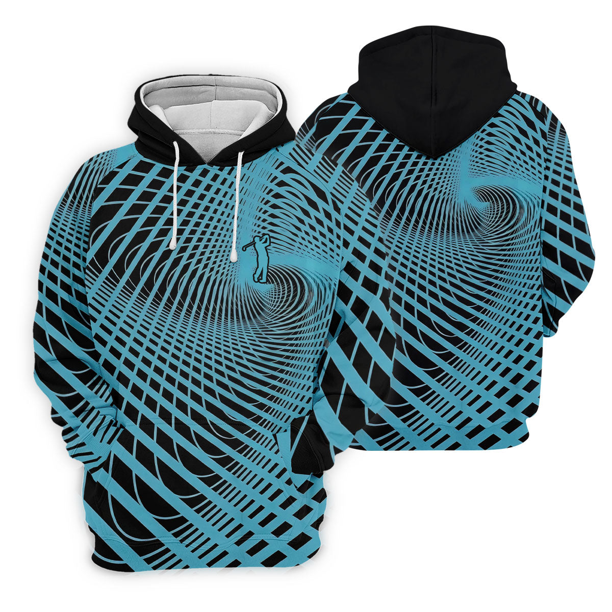 Swirling Vortex Black And Light Blue Golf Shirts For Men, Polo Shirts For Men, Golfing Apparel