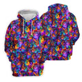 Psychedelic Cat Golf Shirt, Colorful Neon Cat Pattern, Polo Shirts For Women