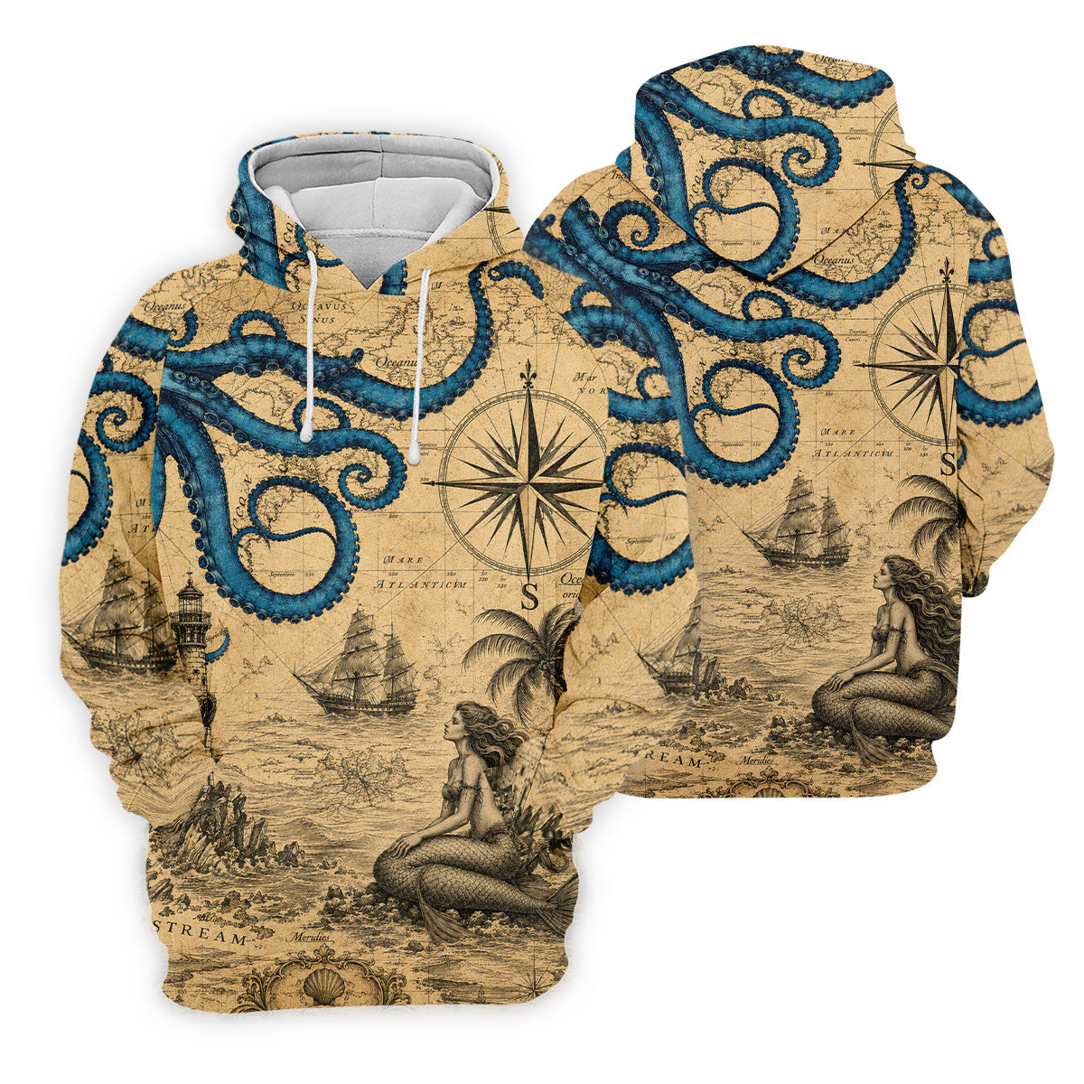 Mermaid Princess Vintage Nautical Hawaiian Golf Shirt, Men's Golf Shirt, Polo Shirts For Men
