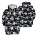 White Hibicus Black Hawaiian Golf Shirt, Tropical Summer Theme Golf Shirts For Men
