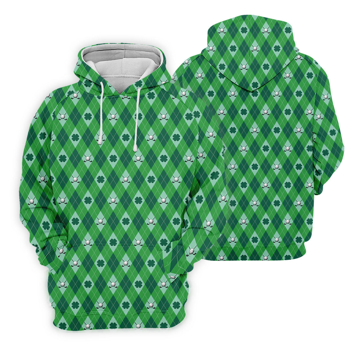Lucky Four Leaf Clover Golf Ball Pattern Argyle Pattern St Patrick's Day Golf Shirt, Polo Shirts For Men