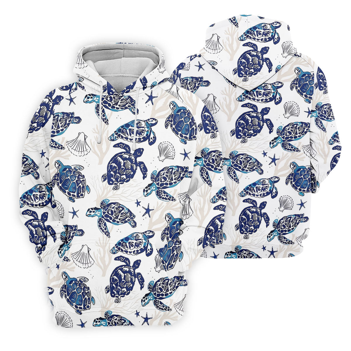 Sea Turtle, Starfish, Seashells and Coral Reef Art Hawaiian Golf Polo, Golf Tops For Women, Golfing Apparel