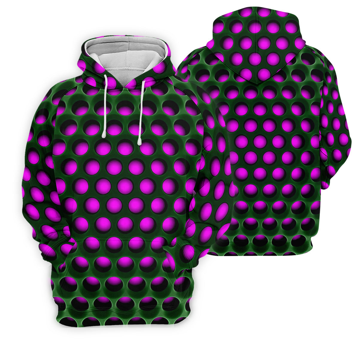 3D Effect Circular Pattern Purple Golf Shirt, Cool Golf Outfit, Men's Funny Golf Shirts, Polo Shirts For Men