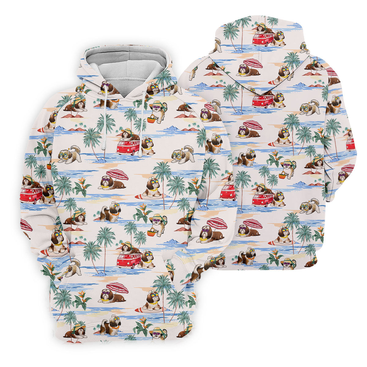 Beach Vacation Shih Tzu Print Hawaiian Golf Polo, Golf Tops For Men, Golfing Apparel