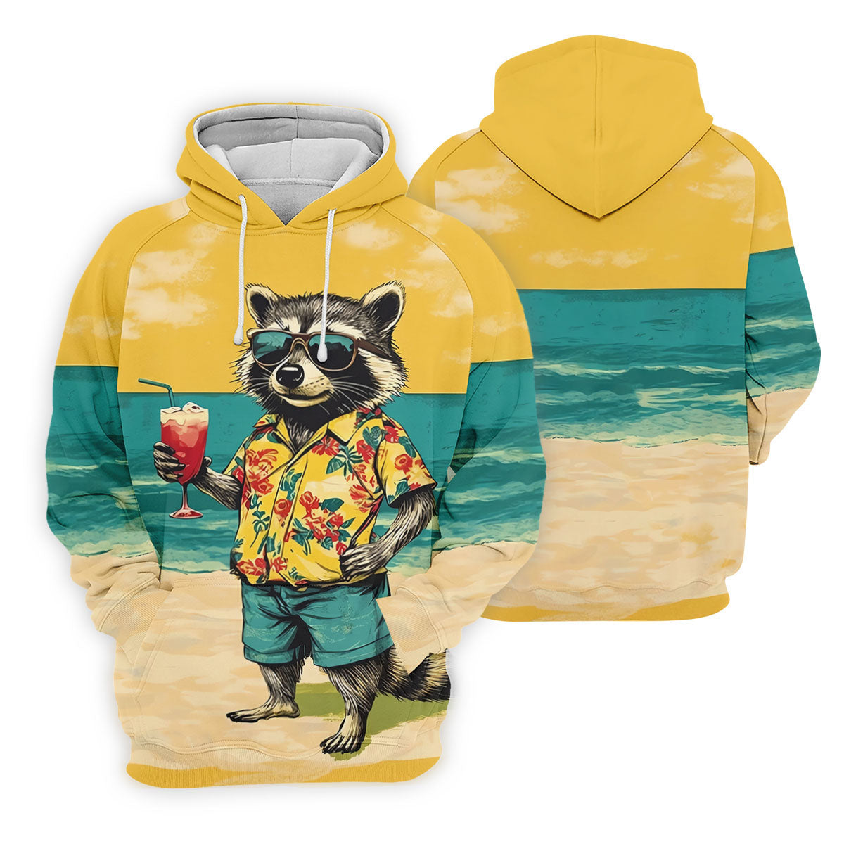 Cool Raccoon Tropical Yellow Hawaiian Golf Polo, Golf Tops For Women, Golfing Apparel