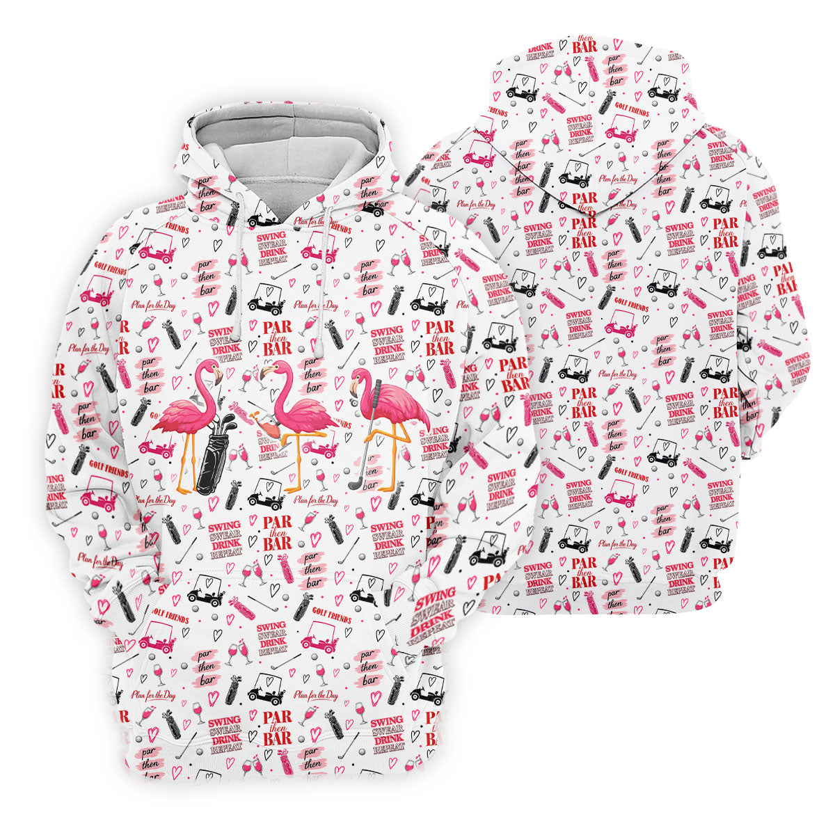 Par Then Bar Flamingo Golf Shirt, Tropical Party Polo Shirts For Men, Golf Shirts For Men