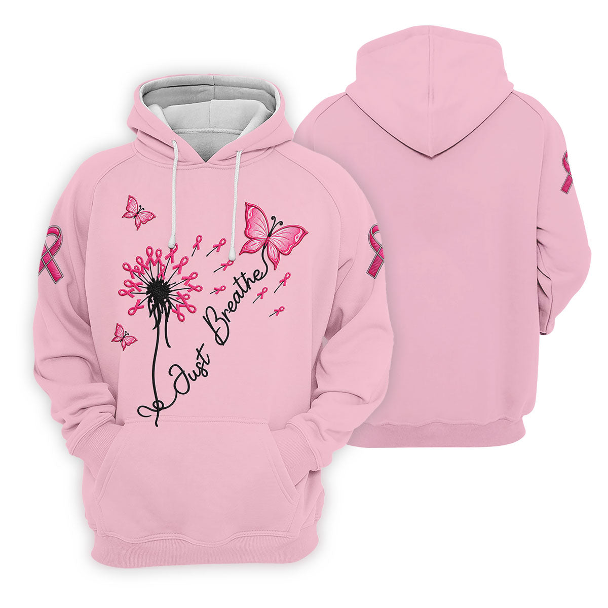 Just Breathe Butterfly Pink Ribbon Breast Cancer Polo Shirt, Golf Polo For Women