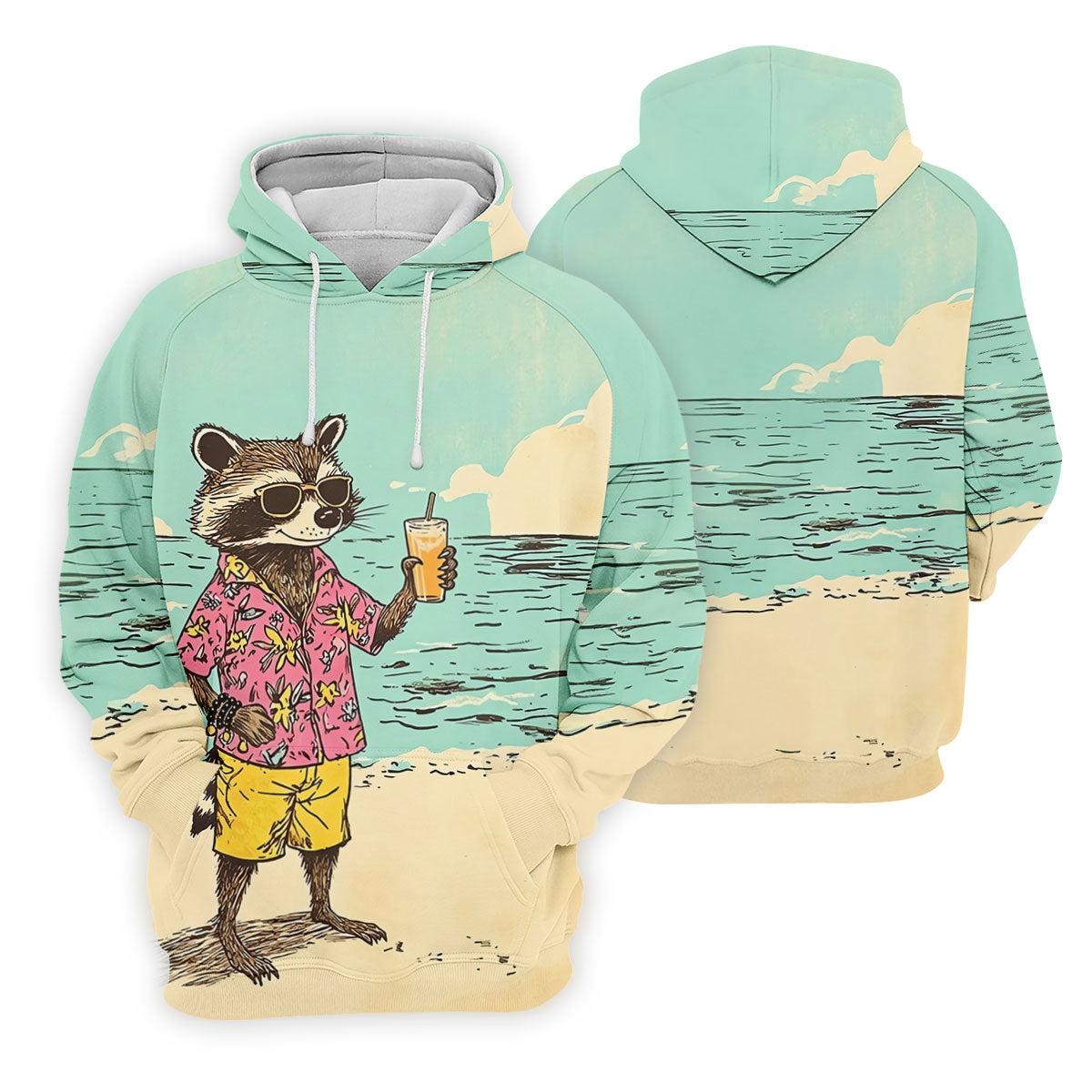 Raccoon Tropical Beach Escape Hawaiian Golf Shirt, Women's Golf Tops, Ladies Golf Shirts