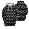 3D Effect Circular Pattern Black Golf Shirt, Cool Golf Outfit, Men's Funny Golf Shirts, Polo Shirts For Men