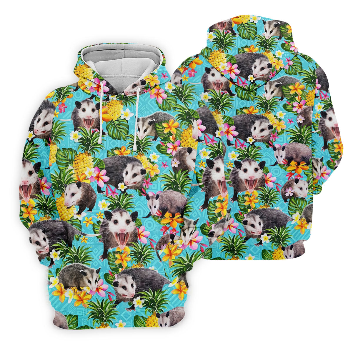 Funny Opossums Among Pineapples Pattern Hawaiian Golf Polo, Golf Tops For Women, Golfing Apparel