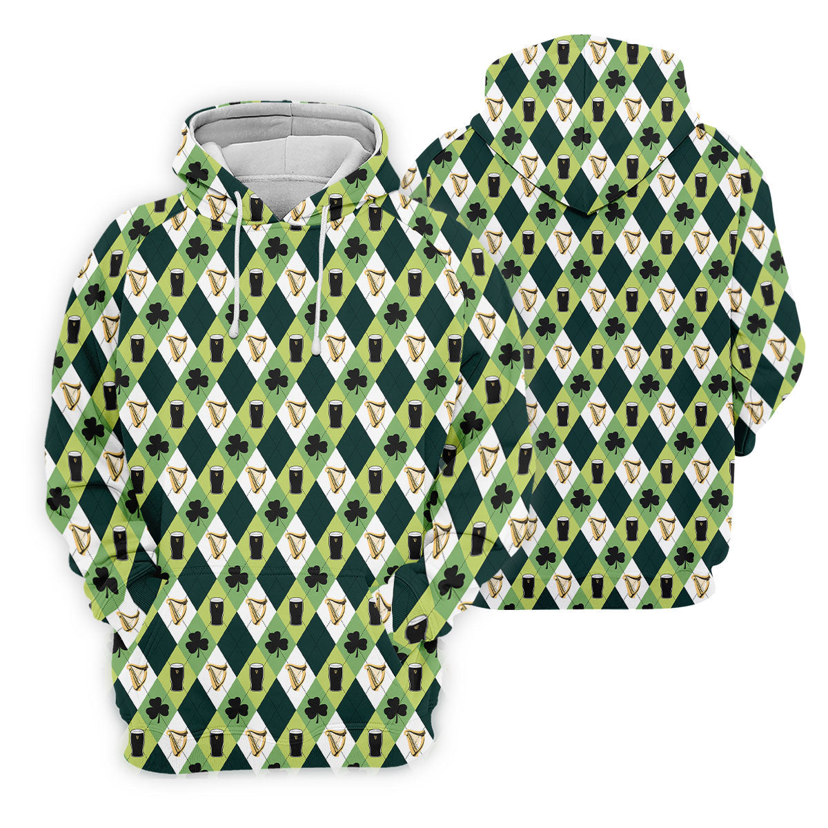 Green And White Argyle Pattern Beer St Patrick's Day Golf Shirt, Golf Tops For Men, Polo For Men