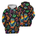 Jet Black Neon Duck Tropical Pattern Hawaiian Golf Shirt, Golf Shirts For Men, Polo Shirts For Men