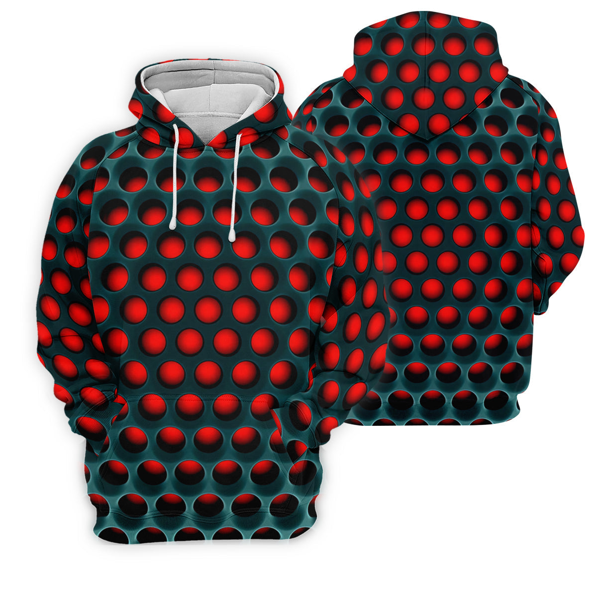 3D Effect Circular Pattern Red Golf Shirt, Cool Golf Outfit, Men's Funny Golf Shirts, Polo Shirts For Men
