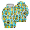 Tropical Pineapple Skull Pattern Golf Shirt, Mens Golf Shirts, Hawaiian Golf Shirt, Golf Apparel For Men