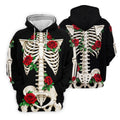 Skeleton Rib Cage And Red Roses Halloween Polo Shirt, Golf Tops For Women, Women’s Golf Polo