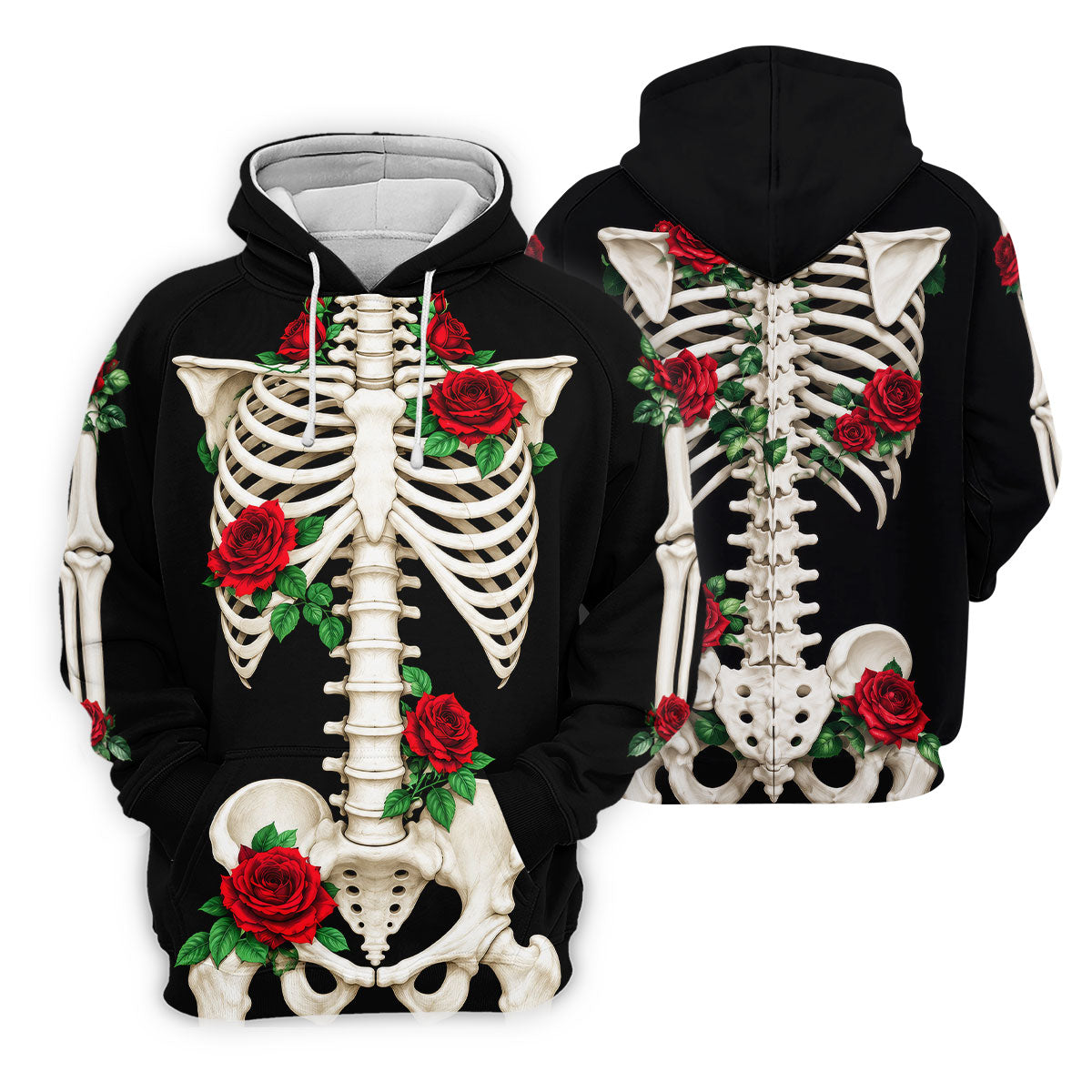 Skeleton Rib Cage And Red Roses Halloween Polo Shirt, Golf Tops For Women, Women’s Golf Polo