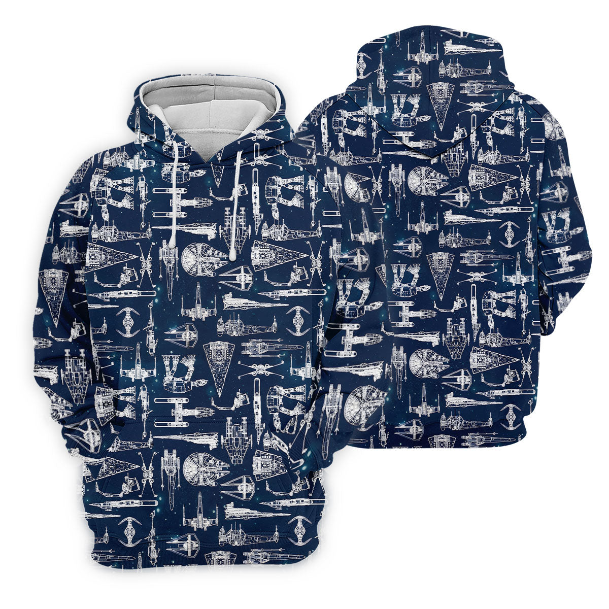 Line-art Sketches Sci-Fi Spacecraft Dark Navy Golf Shirts For Men, Polo Shirts For Men, Golfing Apparel
