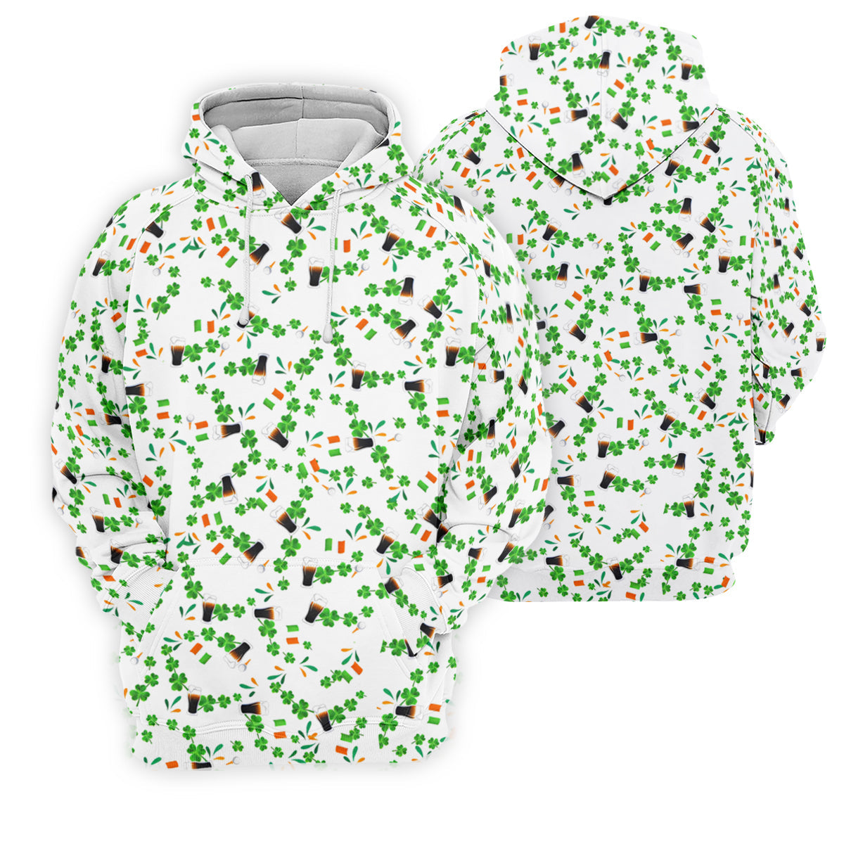 Dark Stout Beer St Patrick's Day Shamrocks White Golf Shirt, Polo Shirts For Men, Golf Shirts For Men