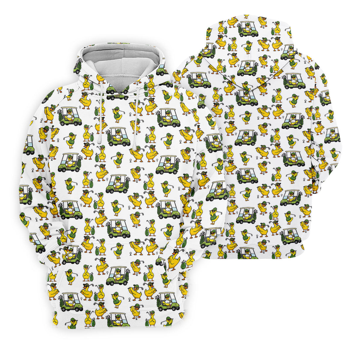 Funny Duck And Golf Cart Pattern Polo Shirt, Womens Golf Polo, Golf Apparel For Women