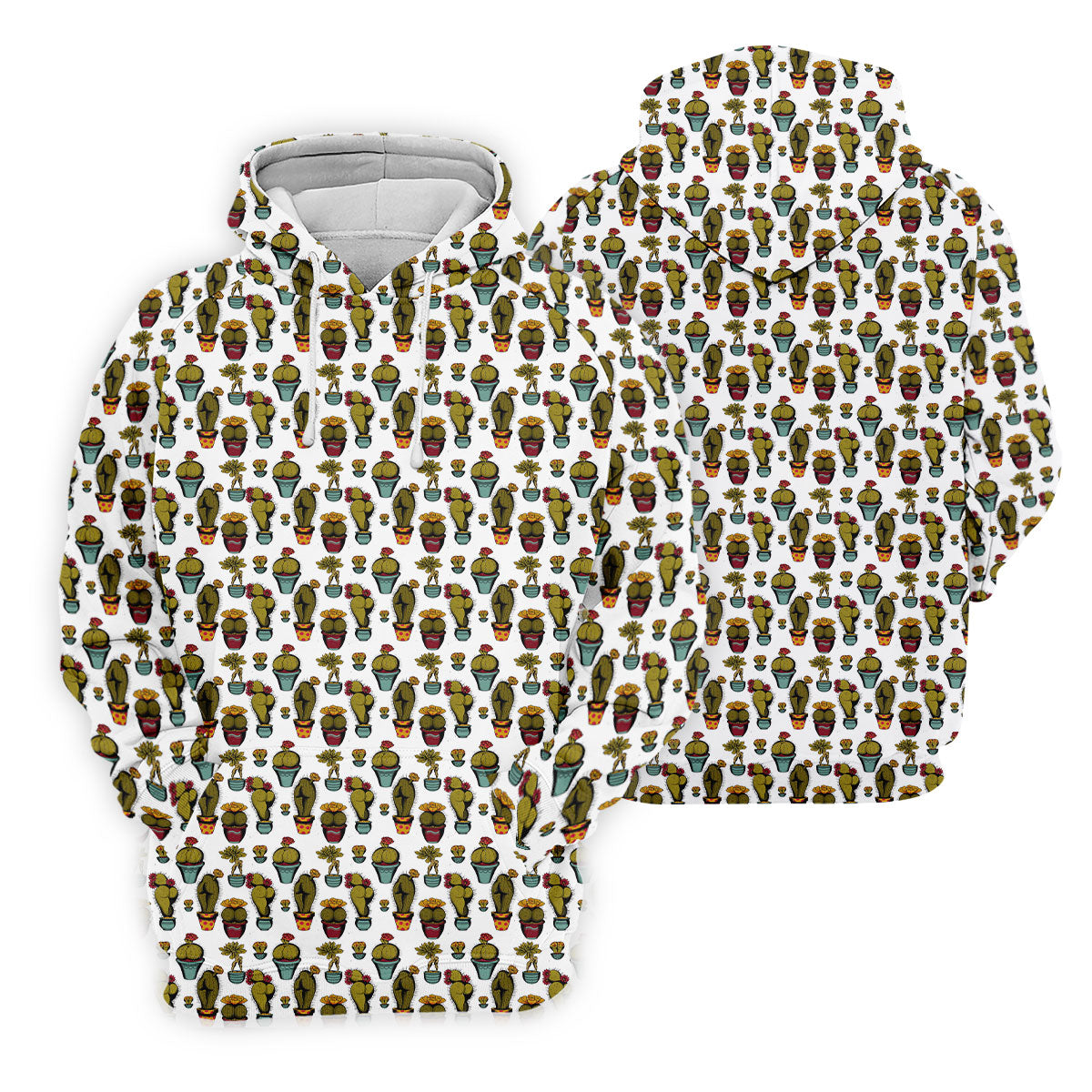 Funny Potted Cactus Pattern Men's Golf Polo Shirt, Adult Humor Golf Apparel For Men, Printed Golf Shirts