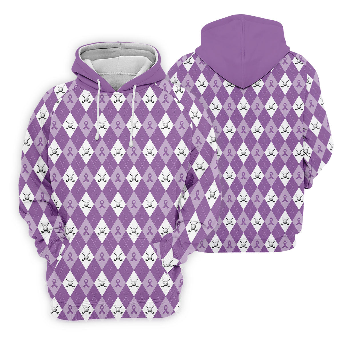 Pancreatic Cancer Purple And White Argyle Pattern Ladies Golf Shirts, Cancer Awareness Shirt