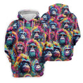 Street Art Style Cool Gorilla Hawaiian Golf Shirt, Tropical Theme Golf Shirts For Men