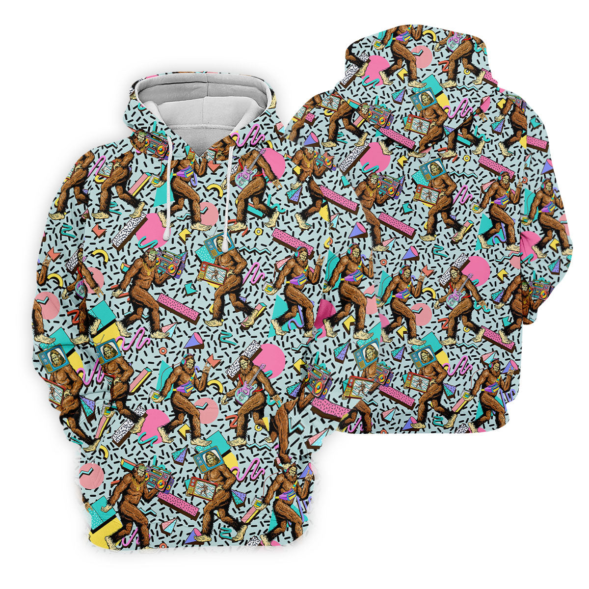 Bigfoot Pop Culture Pattern with Retro TV Sets Design Design Hawaiian Golf Polo, Golf Tops For Men, Golfing Apparel