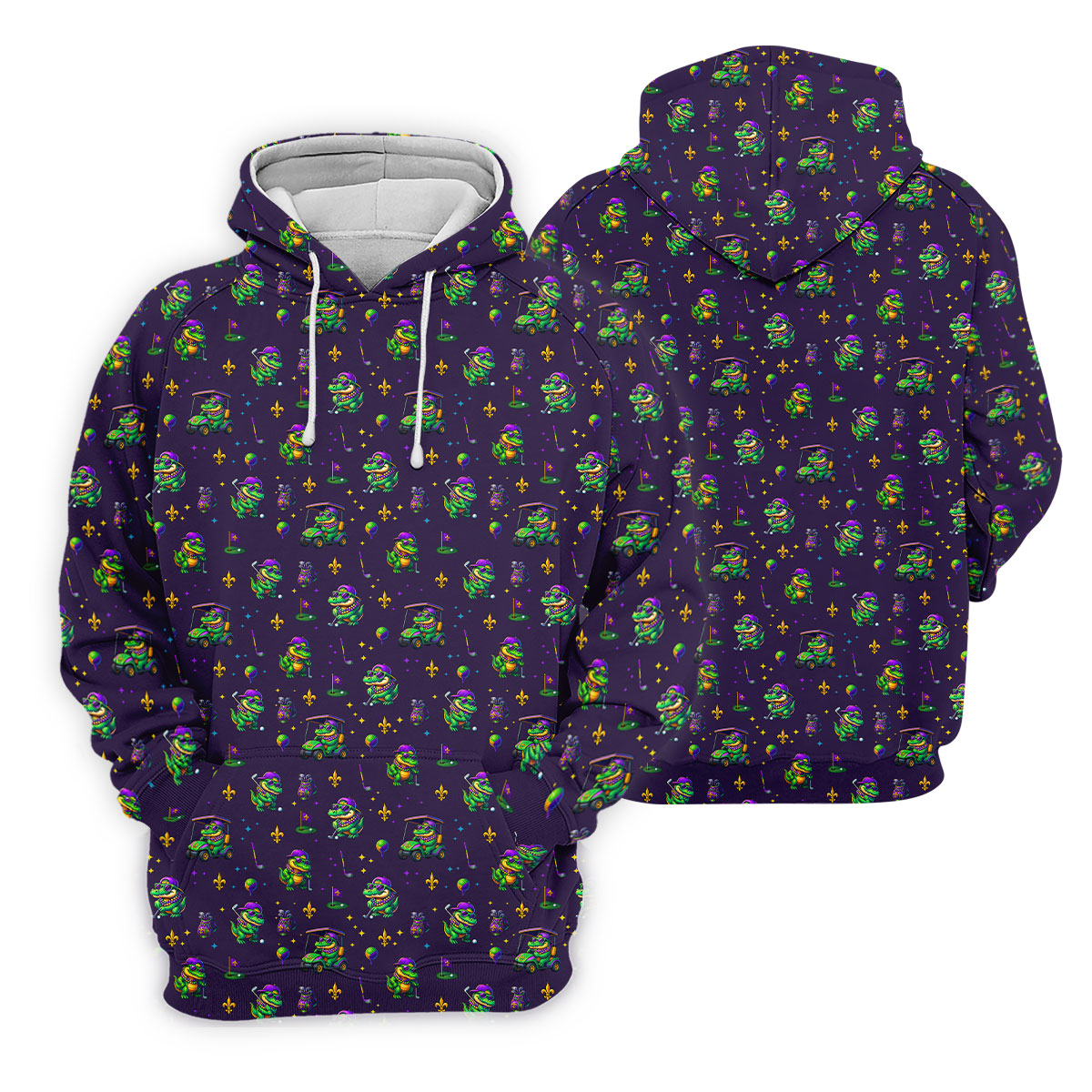 Funny Crocodile Mardi Gras Golf Shirts, Purple Golf Shirt, Golf Gift For Men, Golf Shirts For Men