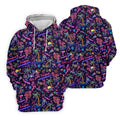 Tropical Theme Neon Pattern Black Golf Shirt, Men's Funny Golf Shirts, Polo Shirts For Men