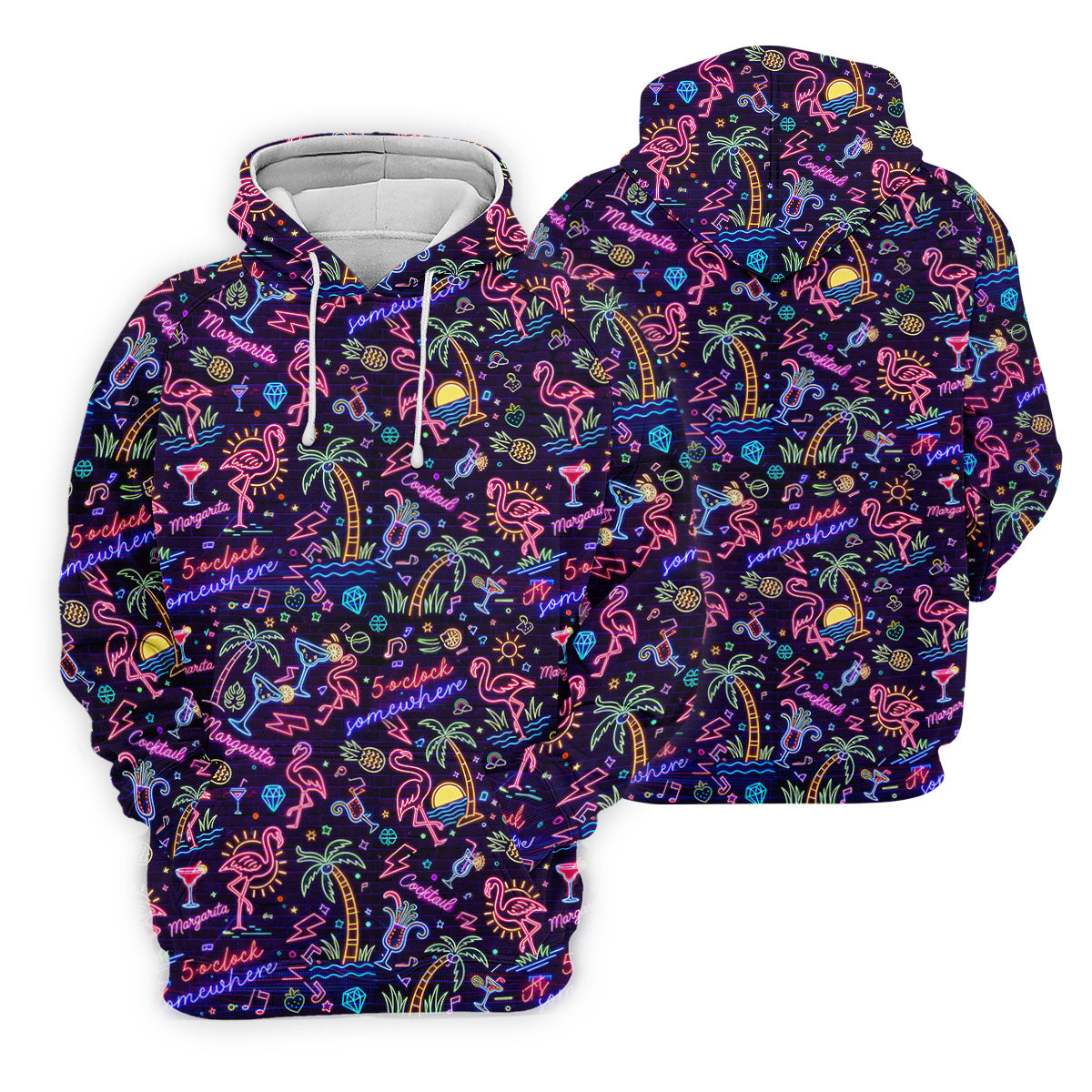 Tropical Theme Neon Pattern Black Golf Shirt, Men's Funny Golf Shirts, Polo Shirts For Men